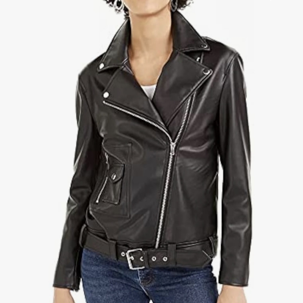 Bomber MOTO‎ Grunge Black Biker Vegan Leather Zip Up Jacket Small